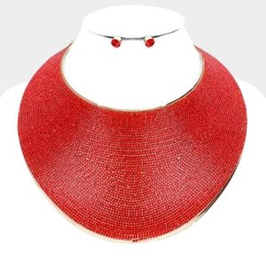 Siam Red Rhinestone Wide Armor Collar Necklace Chain Statement Fashion Jewelry